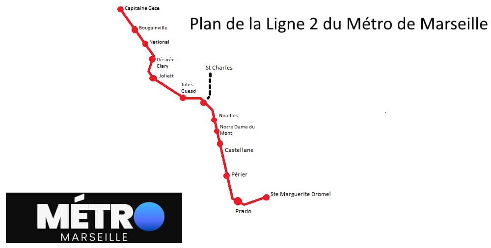 Plan de la Ligne 2 du Métro de Marseille